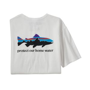 Polo M/C Outdoor Para Hombre Home Water Trout Organic Blanco Patagonia